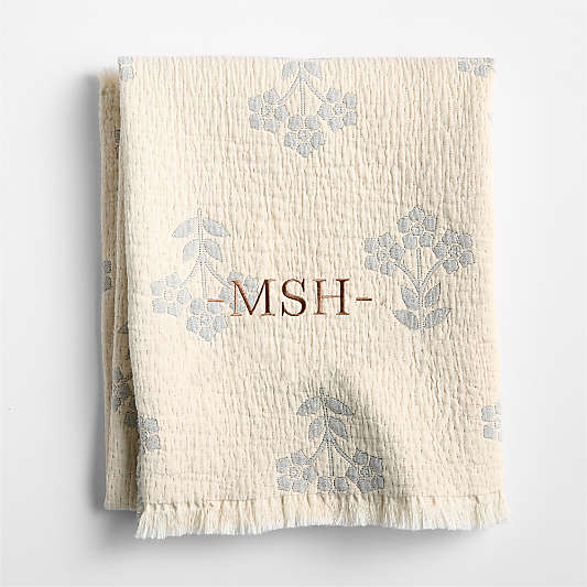 Flora Floral Matelasse Mist Blue Organic Cotton Baby Stroller Blanket