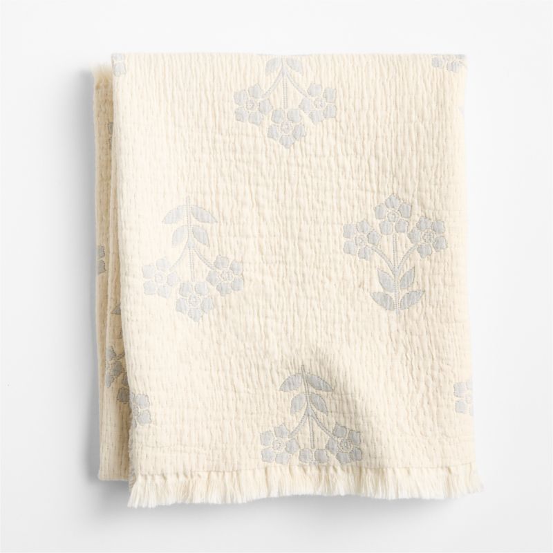 Flora Floral Matelasse Mist Blue Organic Cotton Baby Stroller Blanket - image 4 of 7