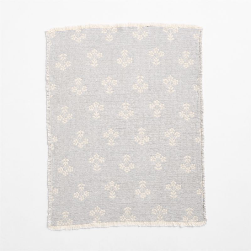 Flora Floral Matelasse Mist Blue Organic Cotton Baby Stroller Blanket - image 6 of 7