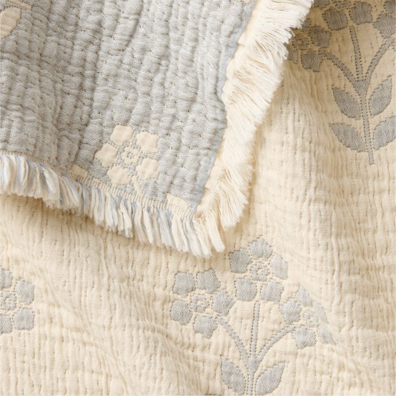Flora Floral Matelasse Mist Blue Organic Cotton Baby Stroller Blanket - image 5 of 7