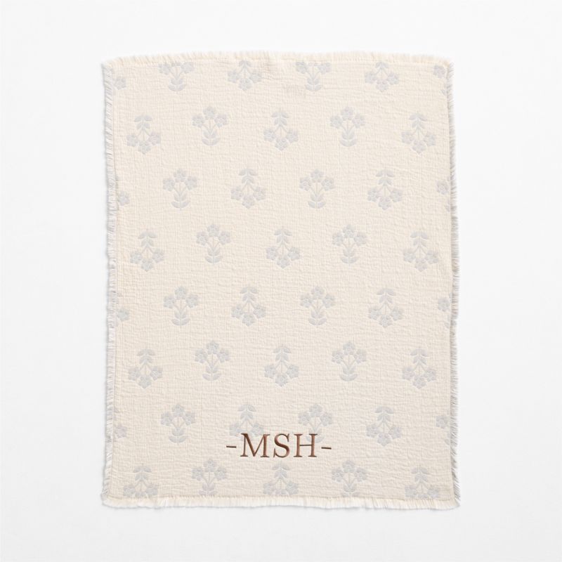Flora Floral Matelasse Mist Blue Organic Cotton Baby Stroller Blanket - image 2 of 7
