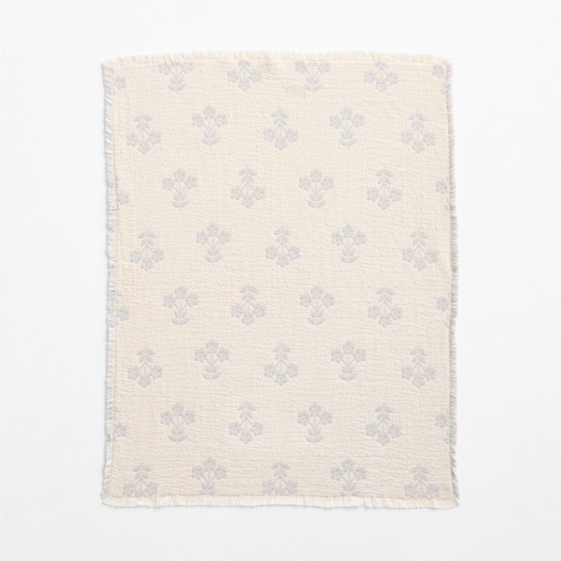 Flora Floral Matelasse Mist Blue Organic Cotton Baby Stroller Blanket - image 3 of 7