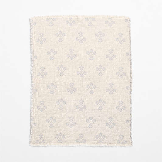 Flora Floral Matelasse Mist Blue Organic Cotton Baby Stroller Blanket