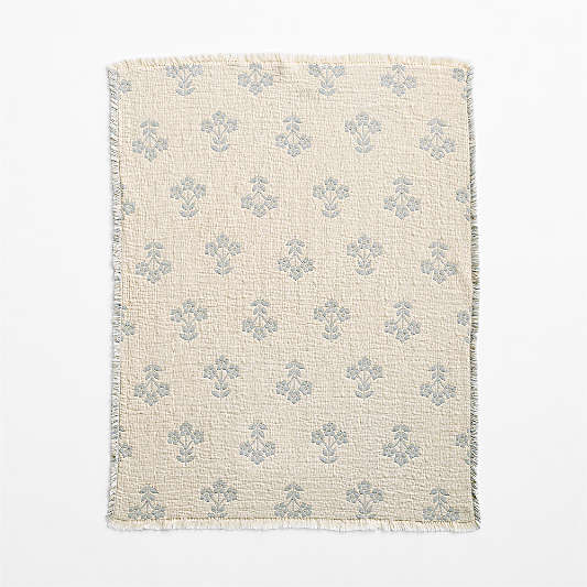 Flora Floral Matelasse Mist Blue Organic Cotton Baby Stroller Blanket