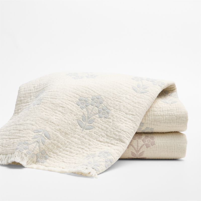 Flora Floral Matelasse Mist Blue Organic Cotton Baby Stroller Blanket - image 1 of 7
