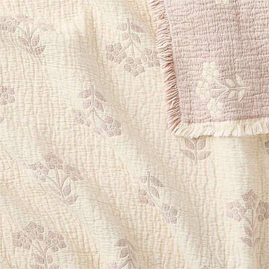 Flora Floral Matelasse Sunset Purple Organic Cotton Kids Bed Blanket