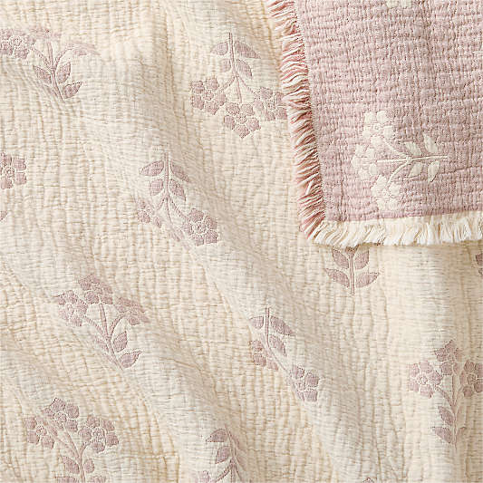 Flora Floral Matelasse Sunset Purple Organic Cotton Kids Bed Blanket