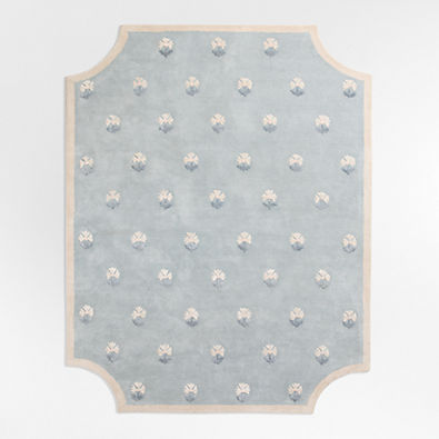 View Floral Reverie Mist Blue Wool Kids Area Rug 5'x8' details
