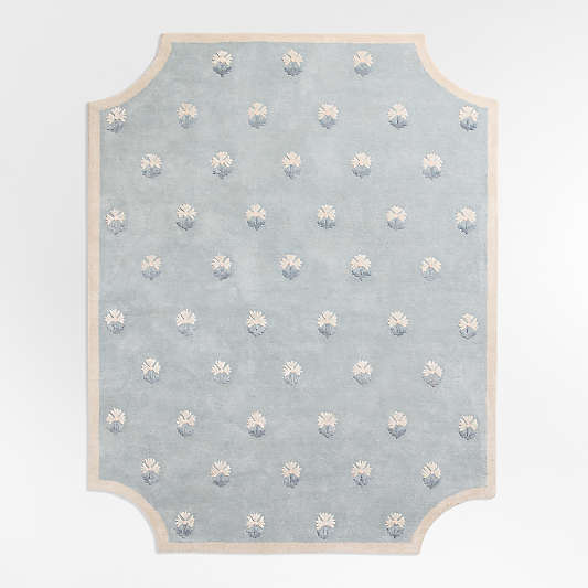 Floral Reverie Mist Blue Wool Kids Area Rug
