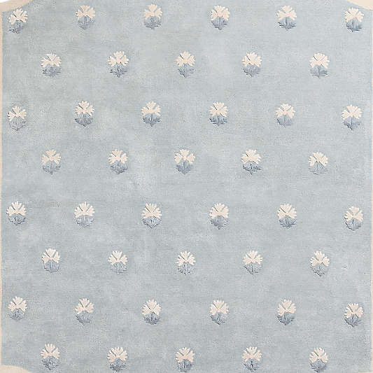 Floral Reverie Mist Blue Wool Kids Area Rug Swatch