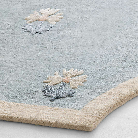 Floral Reverie Mist Blue Wool Kids Area Rug