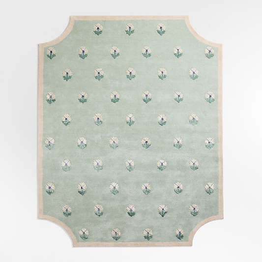 Floral Reverie Soft Green Wool Kids Area Rug 8x10