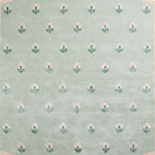 Floral Reverie Soft Green Wool Kids Area Rug Swatch