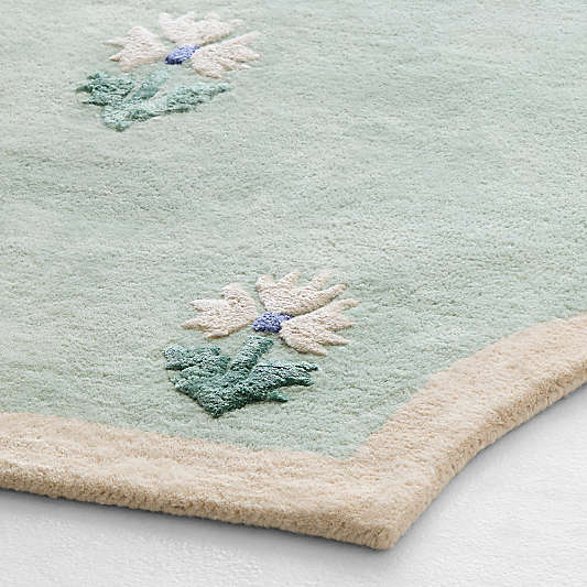 Floral Reverie Soft Green Wool Kids Area Rug