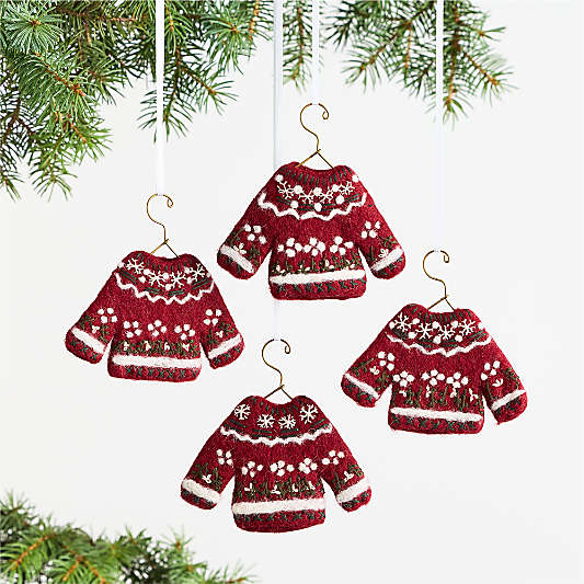 Felted Red Sweater Christmas Tree Ornament, Set of 4
