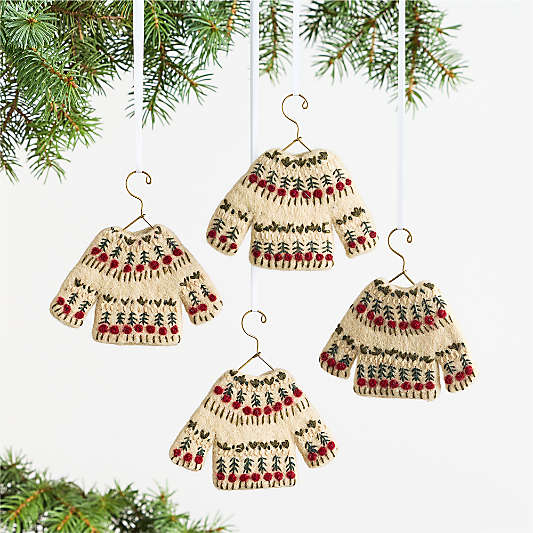 Felted White Sweater Christmas Tree Ornament, Set of 4