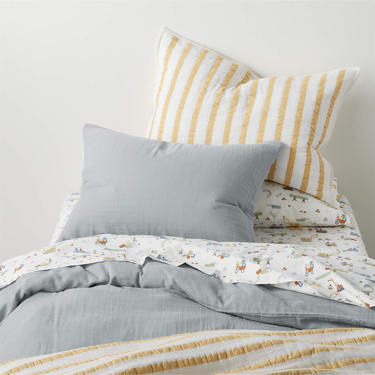 Supersoft Mist Blue Organic Cotton Gauze Kids Duvet Bedding Set Crate