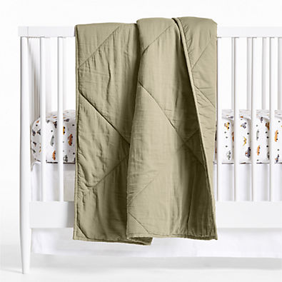 View Supersoft Garden Green Cotton Gauze Baby Crib Quilt details