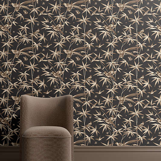Finch Black Botanical Wallpaper
