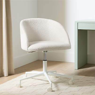 Finch Cream Boucle Kids Desk Chair with White Base