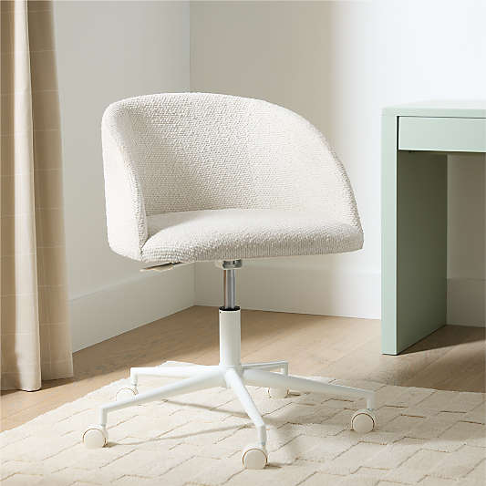 Finch Cream Boucle Kids Desk Chair with White Base