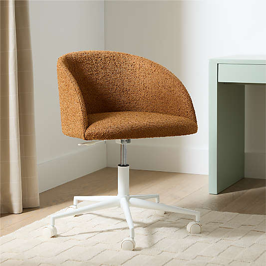 Finch Maple Brown Boucle Kids Desk Chair with White Base