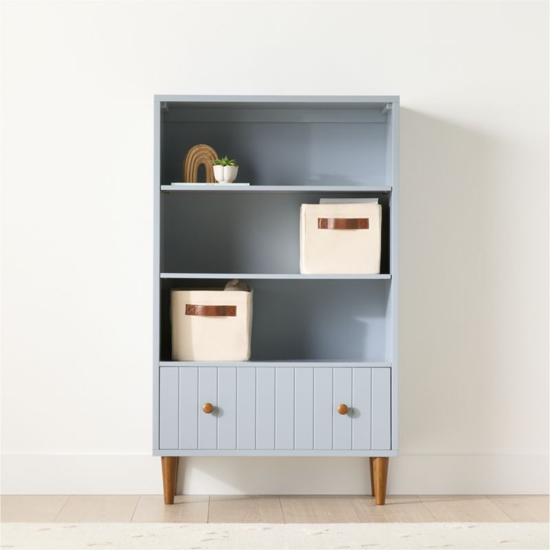 Finn 36" Mist Blue Wood 3-Shelf Tall Kids Bookcase with Drawer - image 1 of 6