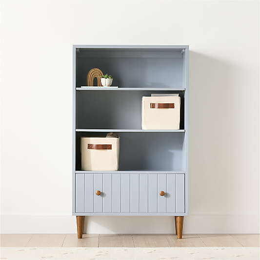Finn 36" Mist Blue Wood 3-Shelf Tall Kids Bookcase with Drawer