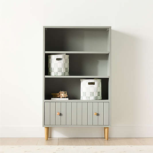 Finn 36" Sage Green Wood 3-Shelf Tall Kids Bookcase with Drawer