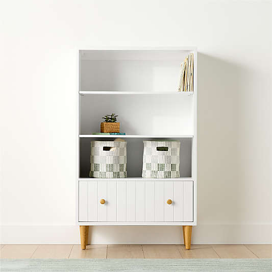 Finn 36" White Wood 3-Shelf Tall Kids Bookcase with Drawer