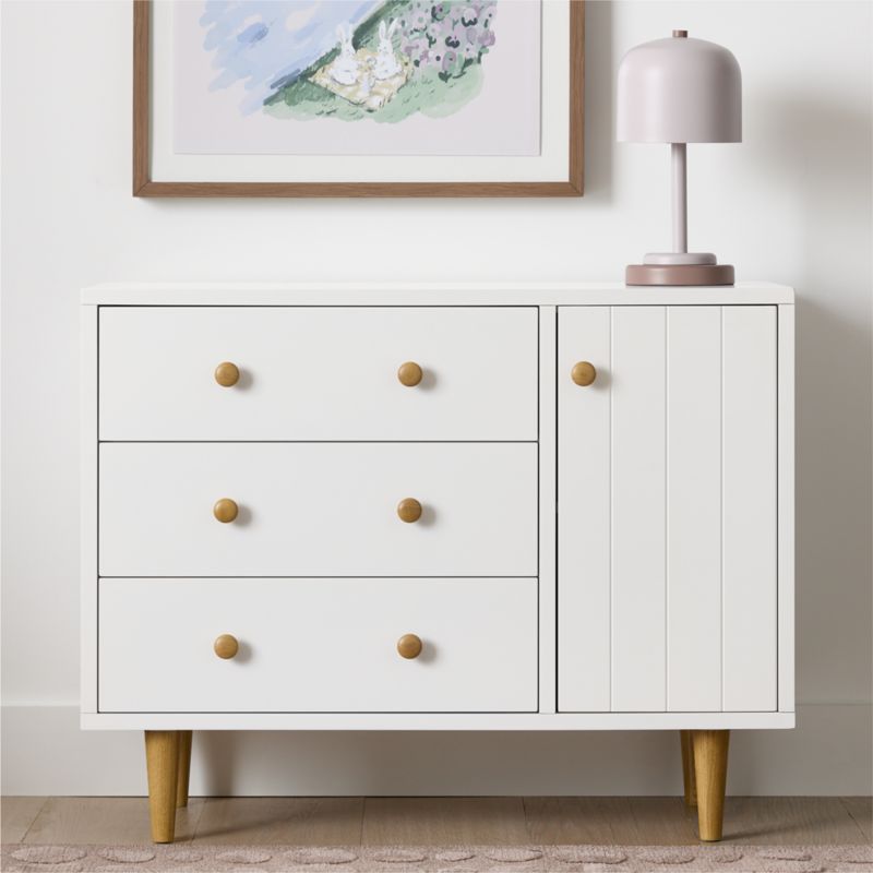 Finn 44" Narrow White Wood 3-Drawer Kids Dresser with Door - image 2 of 12