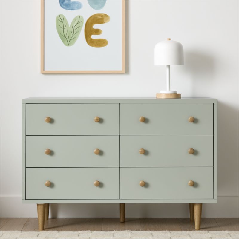 Finn 51" Sage Green Wood Wide 6-Drawer Kids Dresser - image 2 of 13