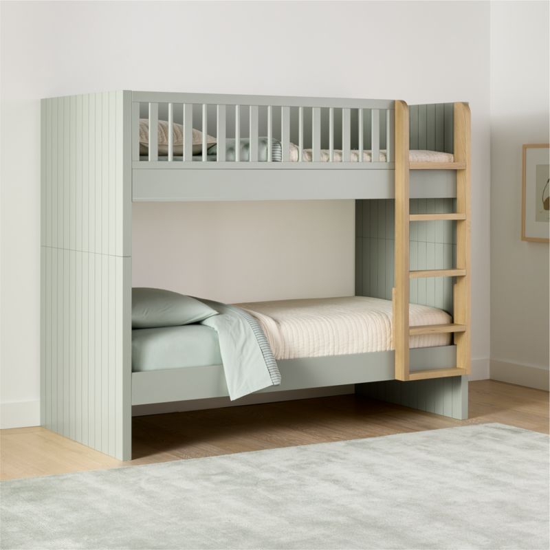 Finn Sage Green Wood Kids Convertible Bunk Bed with Oak Wood Ladder - image 2 of 9
