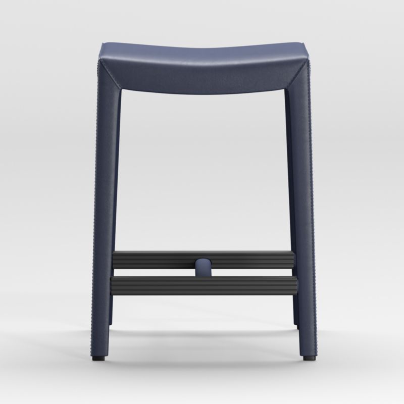 Folio Deep Blue Top-Grain Leather Backless Counter Stool