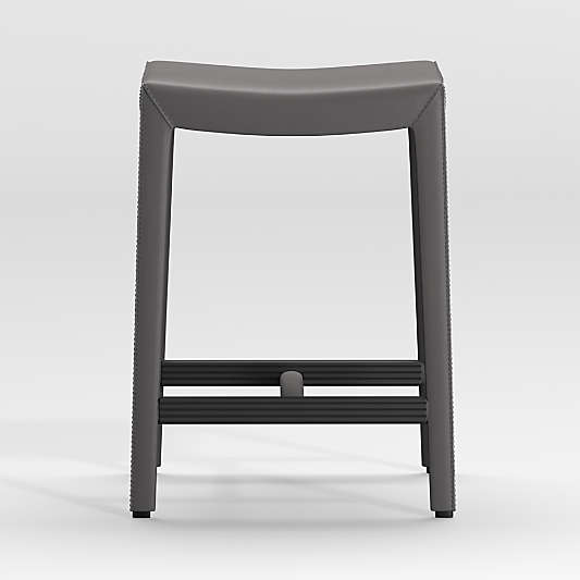 Folio Dark Grey Top-Grain Leather Backless Counter Stool