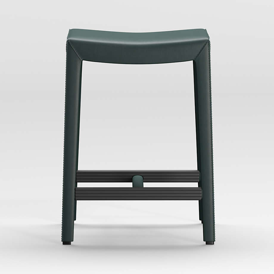 Folio Dark Green TopGrain Leather Backless Counter Stool + Reviews