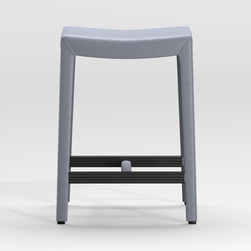 Folio Slate Blue Top-Grain Leather Backless Counter Stool