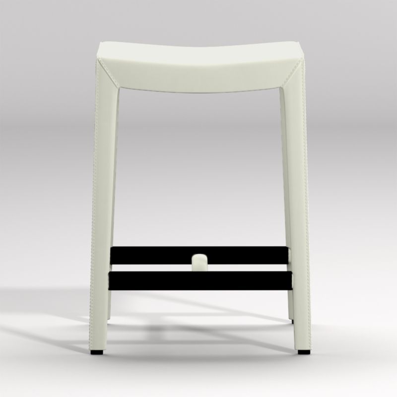 Folio White Top-Grain Leather Backless Counter Stool