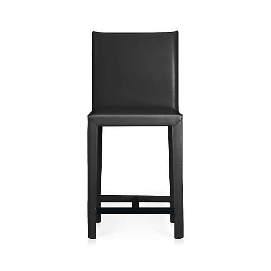 Folio Viola Black Top-Grain Leather Counter Stool