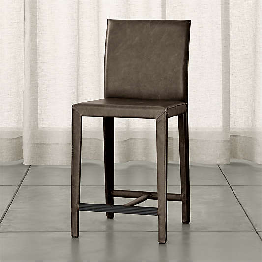 Folio Granite Grey Top-Grain Leather Counter Stool