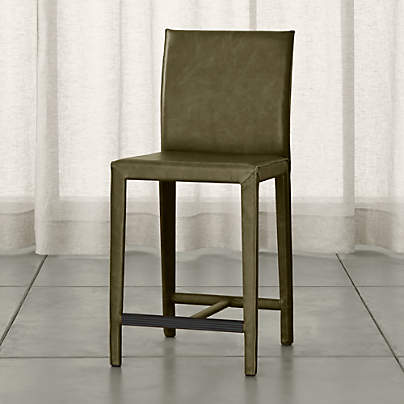 Folio Olive Green Top-Grain Leather Counter Stool