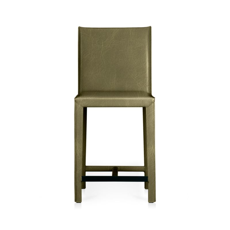 Folio Olive Green Top-Grain Leather Counter Stool