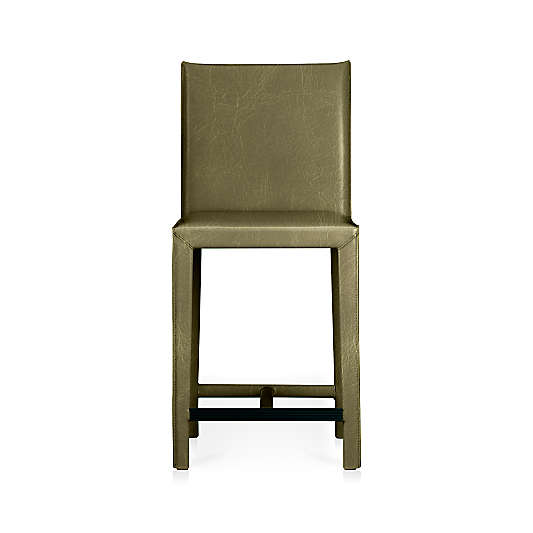 Folio Olive Green Top-Grain Leather Counter Stool