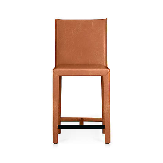 Folio Whiskey Brown Top-Grain Leather Counter Stool