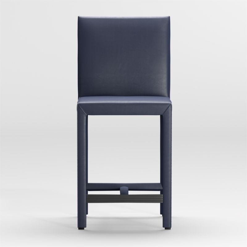 Folio Deep Blue Top-Grain Leather Counter Stool