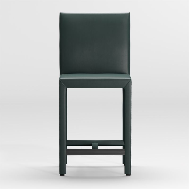 Folio Dark Green Top-Grain Leather Counter Stool