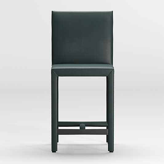 Folio Dark Green Top-Grain Leather Counter Stool