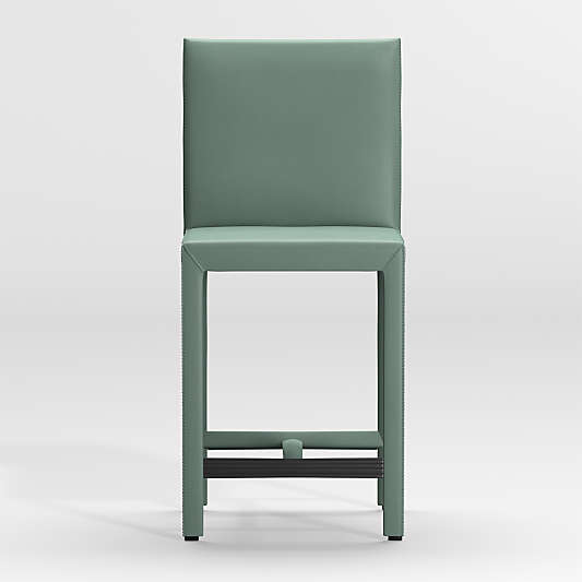 Folio Green Top-Grain Leather Counter Stool