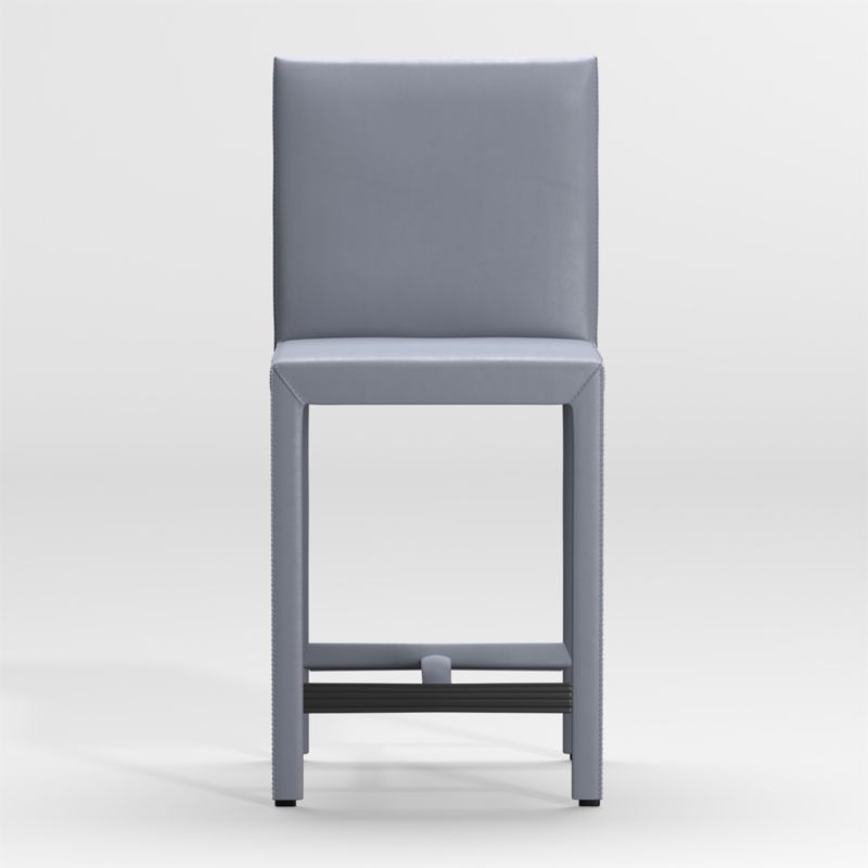 Folio Slate Blue Top-Grain Leather Counter Stool