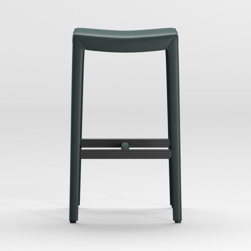 Folio Dark Green Top-Grain Leather Backless Bar Stool - image 0 of 2